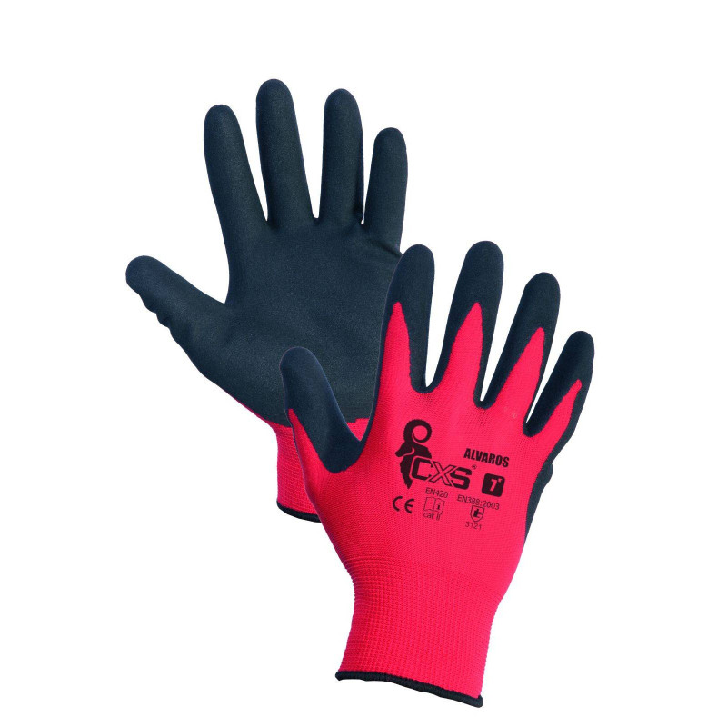 Povrstvené rukavice ALVAROS, červeno-černé